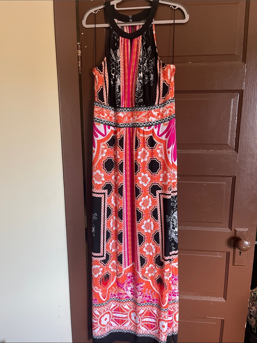 Women’s Printed Orange & Pink Maxi Dress